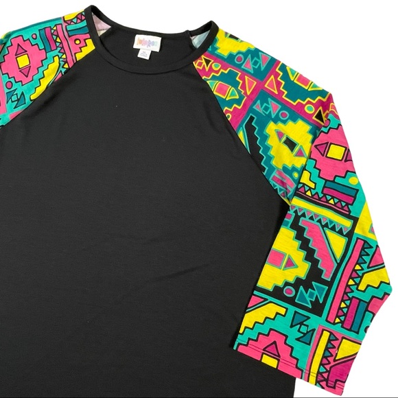 Lularoe size Xl black shirt, 3/4 sleeves with bright colorful Aztec designs EUC - Picture 2 of 9